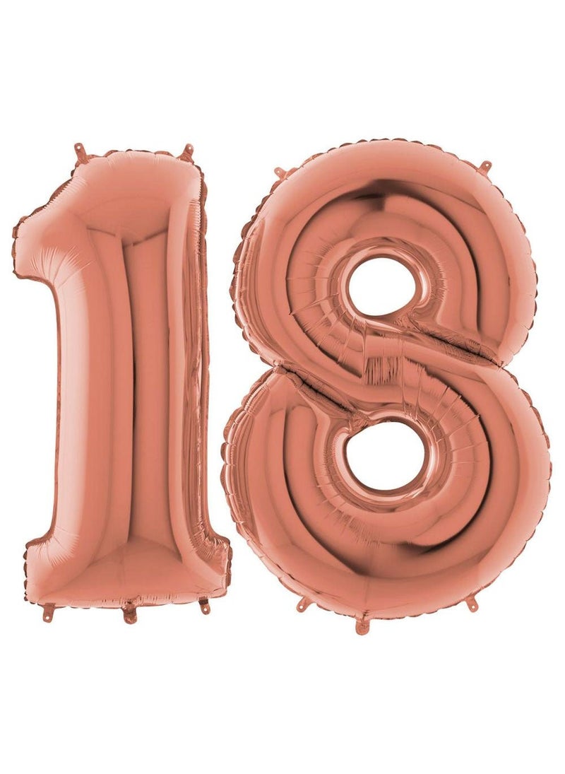 مجموعة بالونات عيد ميلاد ١٨ عامًا من رقائق معدنية باللون الذهبي الوردي بطول ١٠٠ سم
