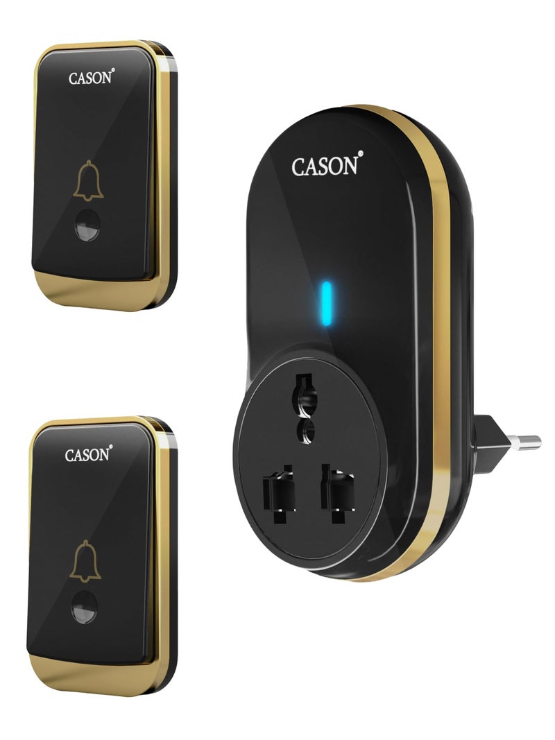 CASON - 2 Remote Wireless Door Bell for Home Long Range/Door Bell wireless For Home/Wireless Calling Bell,Remote Bell With Socket Plug up to 1000ft Range (Black) - Image 1