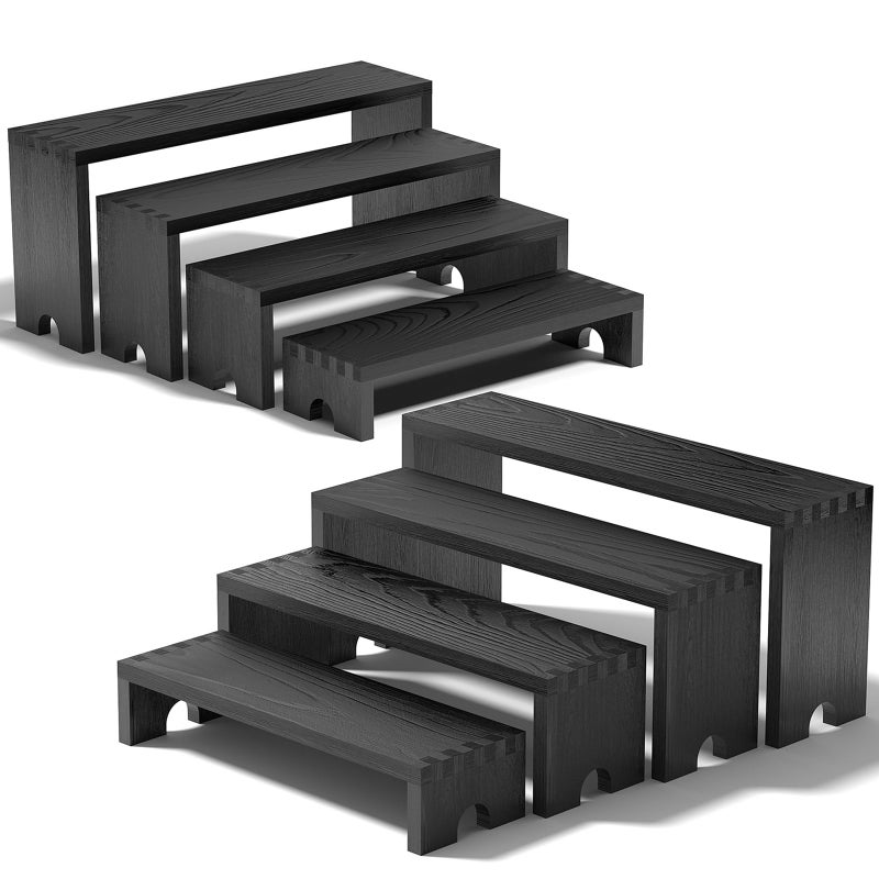 Vecxoty 2 Set Large Black Wooden Tiered Riser Display Stands for Vendor Events,Stackable Wooden Cupcake Stand,Farmhouse Decor Wood Dessert Table Display Set,Vendor Booth Display Items,Food Display Risers for - Image 1