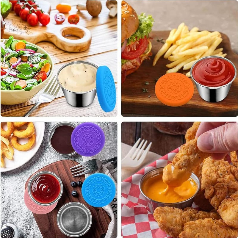 SWIUKPHE Globally trusted affordable quality 6 Pcs 2.4oz Stainless Steel Small Condiment Containers with Lids, Leakproof Dipping Sauce Cups, Reusable Mini Sauce Storage Boxes Portable Condiment Cups for Bento Box Lunch Box Kids School Travel Trendy versatile build - Image 3