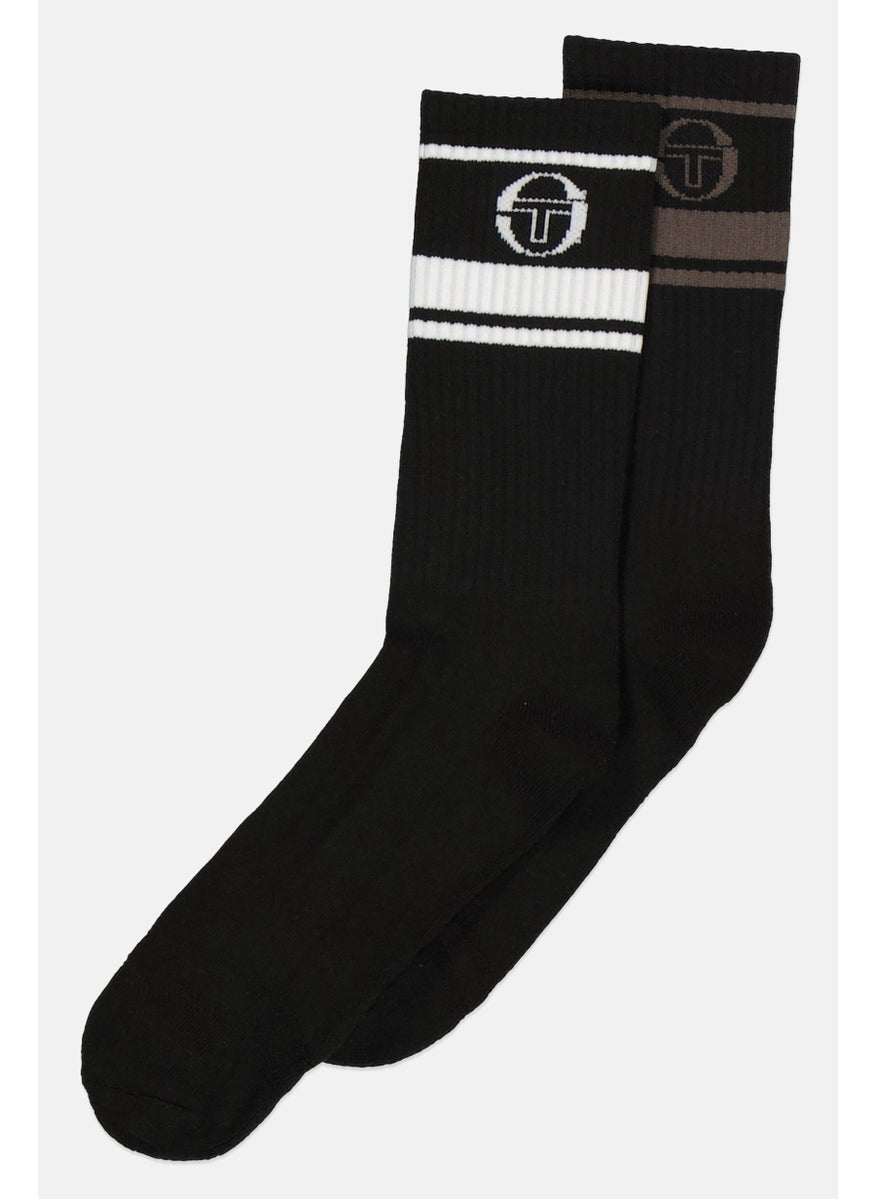 Sergio Tacchini Men 2 Pair Brand Logo High Socks, Black/White/Grey  - Image 2