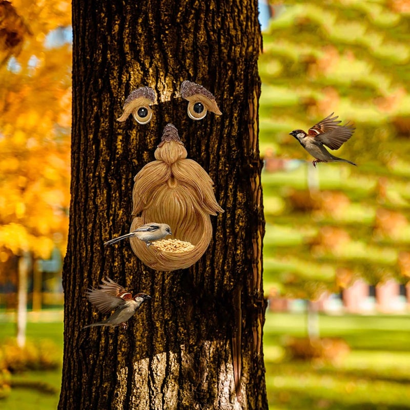 كلاراكو فن تزيين حديقة الشجرة، وحدة تغذية الطيور المصنوعة من الراتنج على شكل وجه شجرة، وحدة تغذية الطيور الفريدة للاستخدام في الأماكن الخارجية والداخلية، فن شجرة الرجل العجوز - Image 4