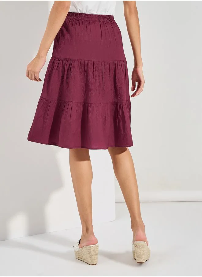 ستايلي Textured Tiered Knee Length Skirt