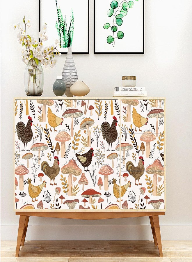 ReWallpaper ورق جدران ReWallpaper مقاس 17.5 بوصة × 23 قدمًا بتصميم دجاج عتيق قابل للإزالة واللصق، ورق جدران محايد بتصميم ديك مزرعة، ورق جدران ذاتي اللصق بتصميم فطر لجدار الخزانة، ورق جدران ريفي قابل للإزالة بتصميم حيوانات المزرعة - Image 3