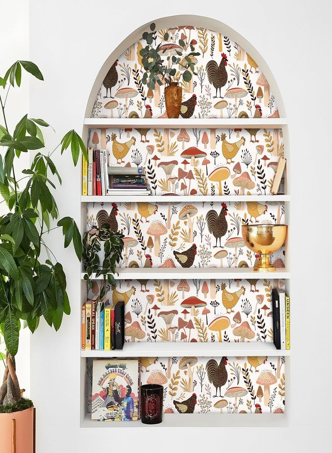 ReWallpaper ورق جدران ReWallpaper مقاس 17.5 بوصة × 23 قدمًا بتصميم دجاج عتيق قابل للإزالة واللصق، ورق جدران محايد بتصميم ديك مزرعة، ورق جدران ذاتي اللصق بتصميم فطر لجدار الخزانة، ورق جدران ريفي قابل للإزالة بتصميم حيوانات المزرعة - Image 5