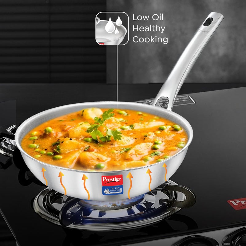Prestige 20cm/1.0L Tri-Ply Stainless Steel Splendid Fry Pan| Gas and Induction Compatible |Even Heat Distribution| Thick Gauge Tri-Ply Body| 15 Year Warranty - Image 3