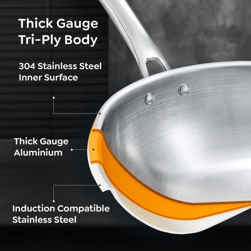 Prestige 20cm/1.0L Tri-Ply Stainless Steel Splendid Fry Pan| Gas and Induction Compatible |Even Heat Distribution| Thick Gauge Tri-Ply Body| 15 Year Warranty - Image 2