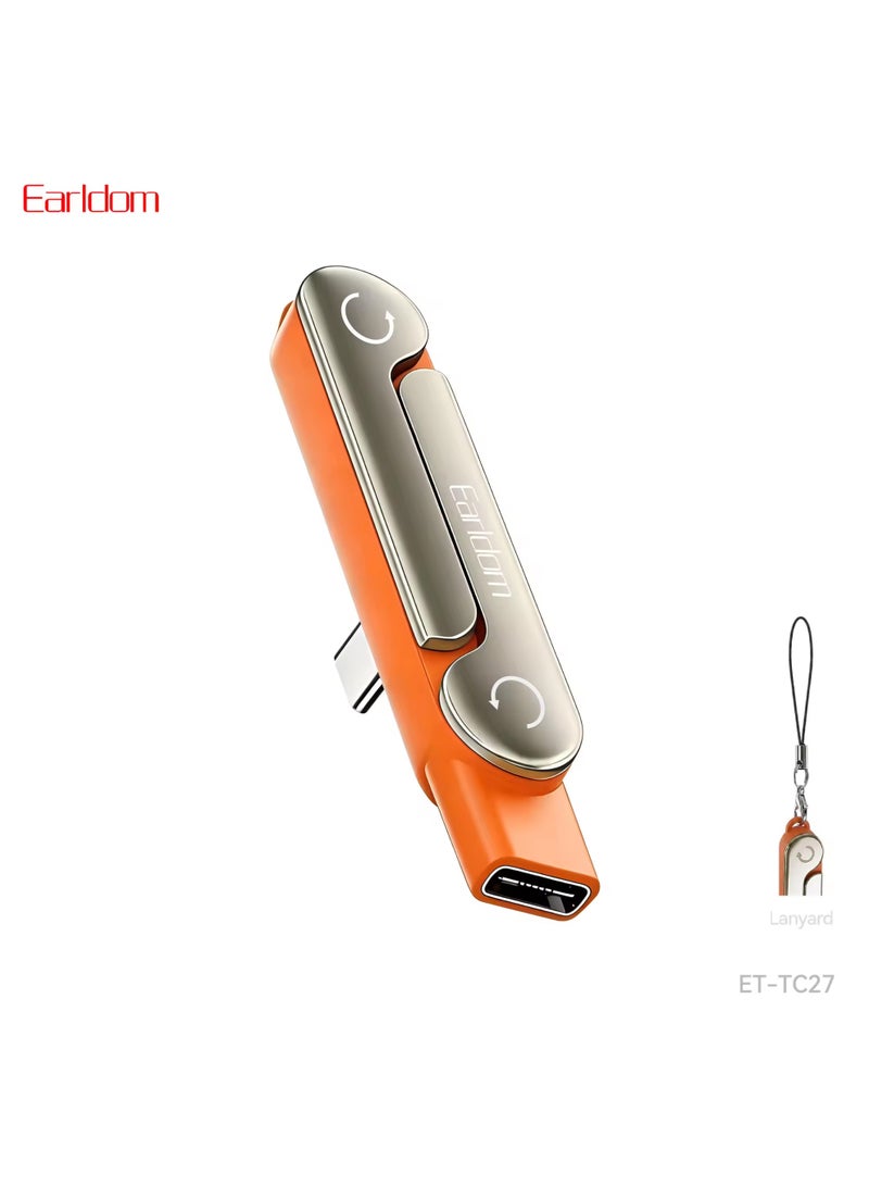 أيرلدوم محول وحامل قابل للطي Earldom TC27 بقدرة 240 واط (USB-C إلى USB-C)؛ حل متكامل للشحن والمشاهدة يتميز بتصميم قابل للطي وقابل للتعديل، وحجم مدمج يجعله مثالياً للاستخدام المكتبي أو التنقل - اللون البرتقالي. - Image 1