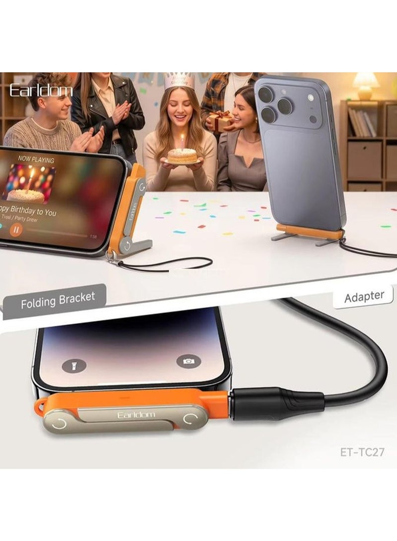 أيرلدوم محول وحامل قابل للطي Earldom TC27 بقدرة 240 واط (USB-C إلى USB-C)؛ حل متكامل للشحن والمشاهدة يتميز بتصميم قابل للطي وقابل للتعديل، وحجم مدمج يجعله مثالياً للاستخدام المكتبي أو التنقل - اللون البرتقالي. - Image 5