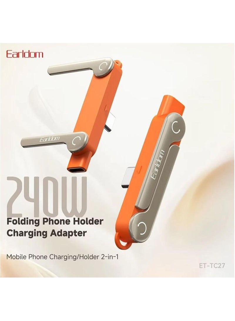 أيرلدوم محول وحامل قابل للطي Earldom TC27 بقدرة 240 واط (USB-C إلى USB-C)؛ حل متكامل للشحن والمشاهدة يتميز بتصميم قابل للطي وقابل للتعديل، وحجم مدمج يجعله مثالياً للاستخدام المكتبي أو التنقل - اللون البرتقالي. - Image 3
