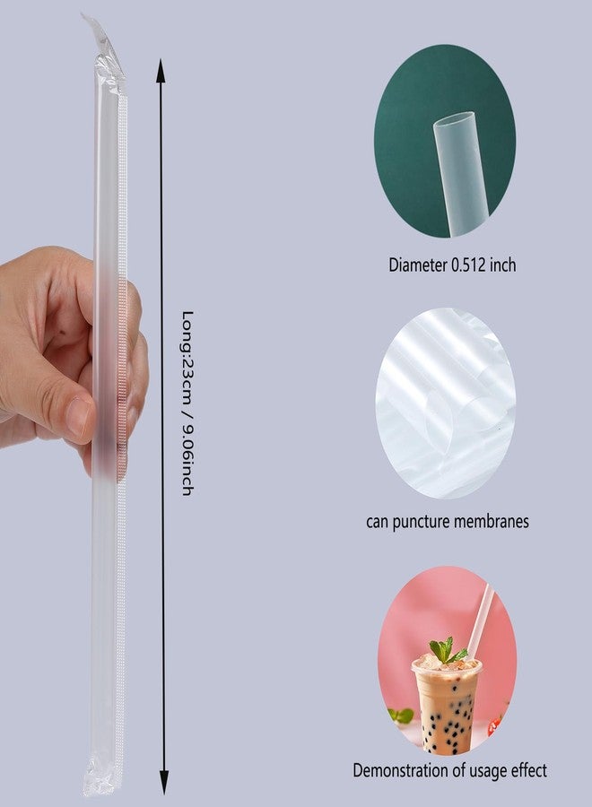 YAOSHENG 100 Pcs Multi Colors Jumbo Smoothie Boba Straws,Plastic Milkshake Disposable Wide-mouthed Large Individually Wrapped Straws(0.52" Wide X 8.27" Long) (transparent, 0.52" Wide X 9.06" Long) - Image 2