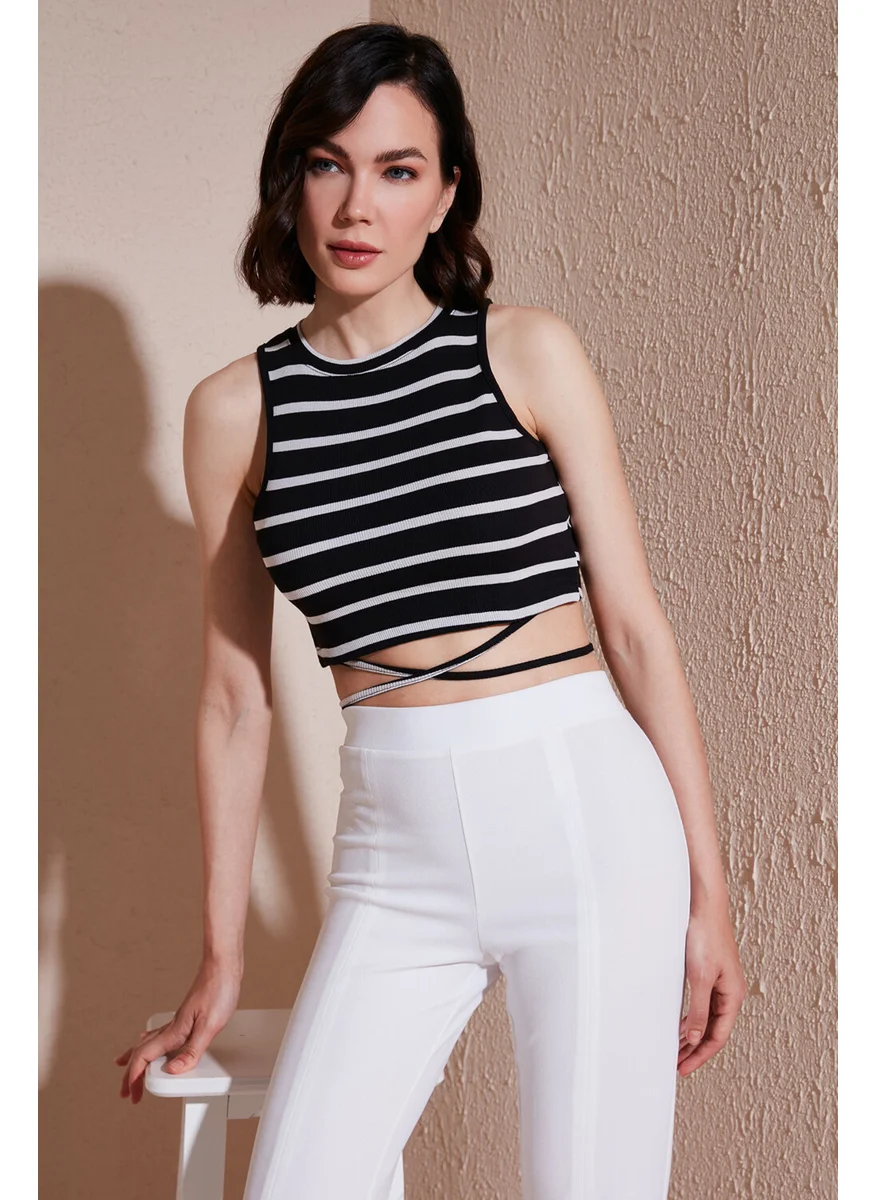 Lela Striped Slim Fit Crop with Tie Detail Women's Crop 5865715