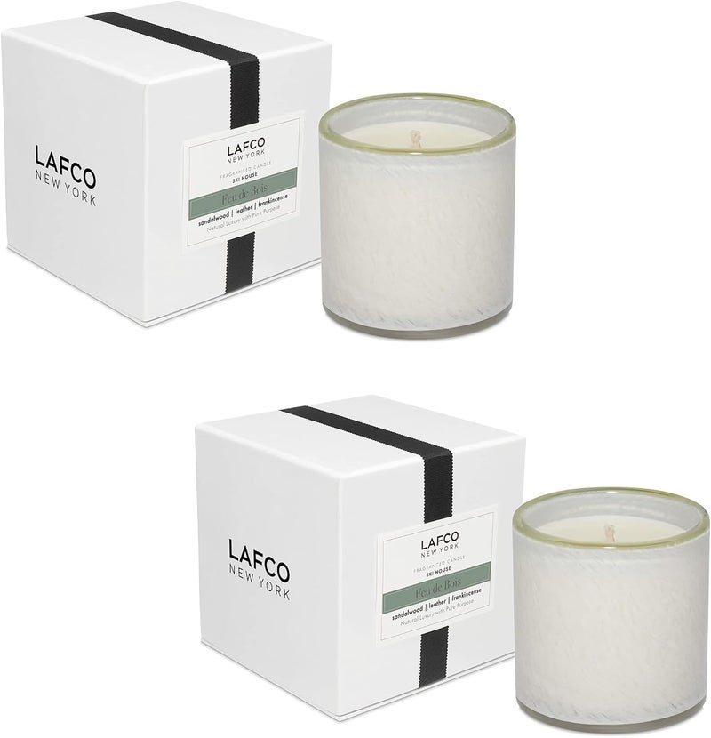 Lafco New York LAFCO New York Signature Candle, Feu de Bois - 15.5 oz, 2 Pack - 90-Hour Burn Time - Reusable, Hand Blown Glass Vessel - Made in The USA 