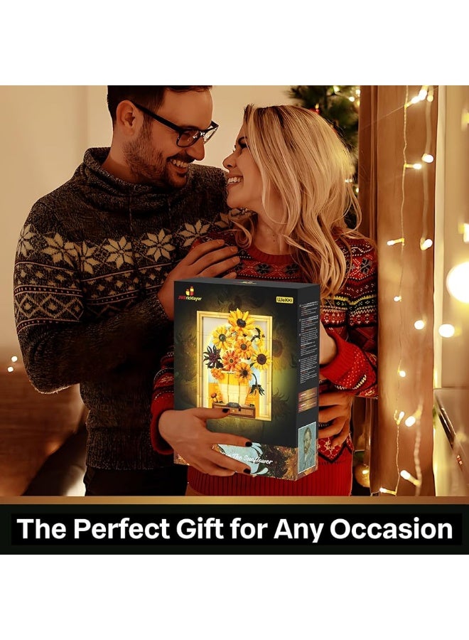 JMBricklayer JMBricklayer Flowers Sunflower Building Sets for Adult with Lights 70004, Van Gogh Wall Art Crafts Ideas Flower Bouquet, Painting Frame for Room Decor, Birthday Gifts Ideas for Women Girls Teens 14+ - Image 3
