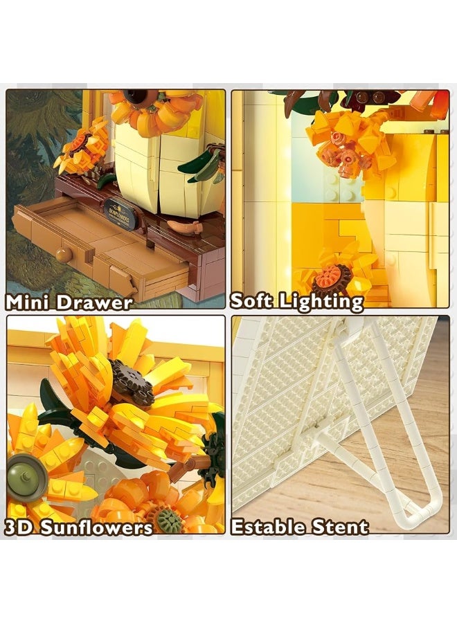 JMBricklayer JMBricklayer Flowers Sunflower Building Sets for Adult with Lights 70004, Van Gogh Wall Art Crafts Ideas Flower Bouquet, Painting Frame for Room Decor, Birthday Gifts Ideas for Women Girls Teens 14+ - Image 4