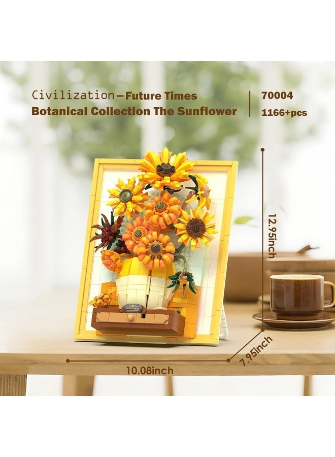 JMBricklayer JMBricklayer Flowers Sunflower Building Sets for Adult with Lights 70004, Van Gogh Wall Art Crafts Ideas Flower Bouquet, Painting Frame for Room Decor, Birthday Gifts Ideas for Women Girls Teens 14+ - Image 5