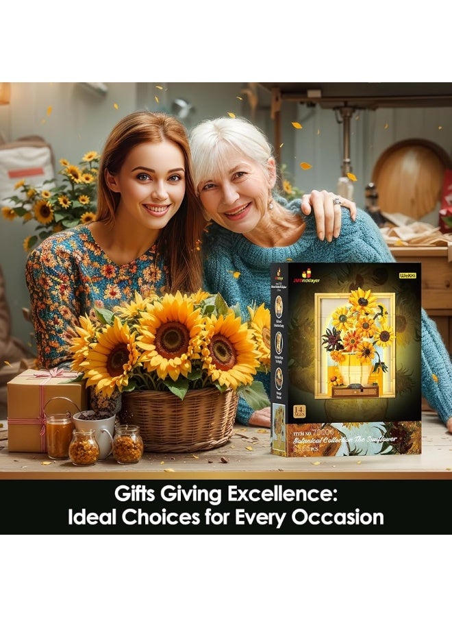 JMBricklayer JMBricklayer Flowers Sunflower Building Sets for Adult with Lights 70004, Van Gogh Wall Art Crafts Ideas Flower Bouquet, Painting Frame for Room Decor, Birthday Gifts Ideas for Women Girls Teens 14+ - Image 1