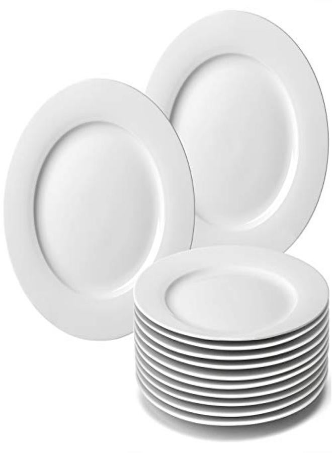amHomel 12-Piece White Porcelain Dinner Plates Round Dessert or Salad Plate Serving Dishes Dinnerware Sets Scratch Resistant Lead-Free Microwave Oven and Dishwasher Safe (10.5-inch) - Image 1