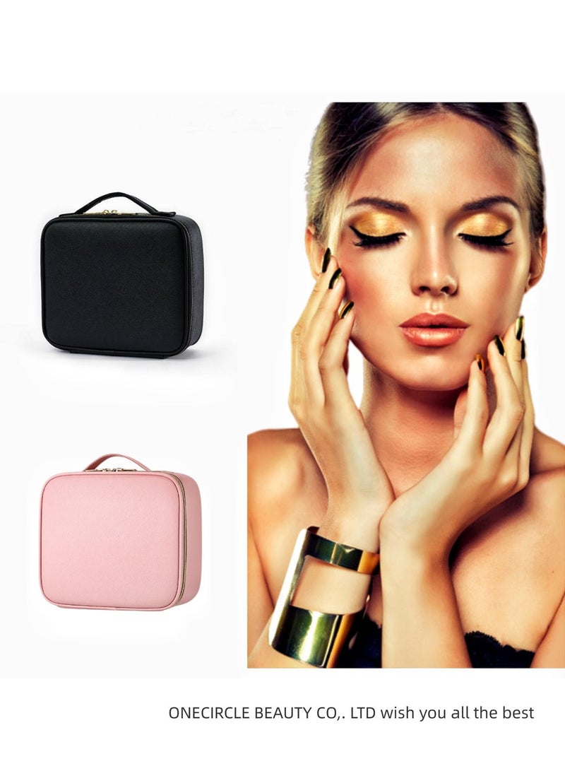 حقيبة مكياج مع إضاءة LED قابلة للتعديل، مرآة سفر كبيرة، منظم مستحضرات تجميل محمول مع 3 أضواء ملونة ومقسمات قابلة للتعديل، هدية عيد ميلاد للفتيات والنساء (أسود) - Image 5