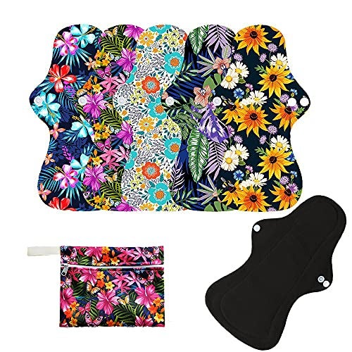 6pcs Resuable Incontinence Pads Resuable Waterproof Resuable Menstrual Pad Sets Including 5Pcs Heavy Flow Menstrual Pads Mama Cloth Sanitary Napkins 1Pc Mini Wet Bag