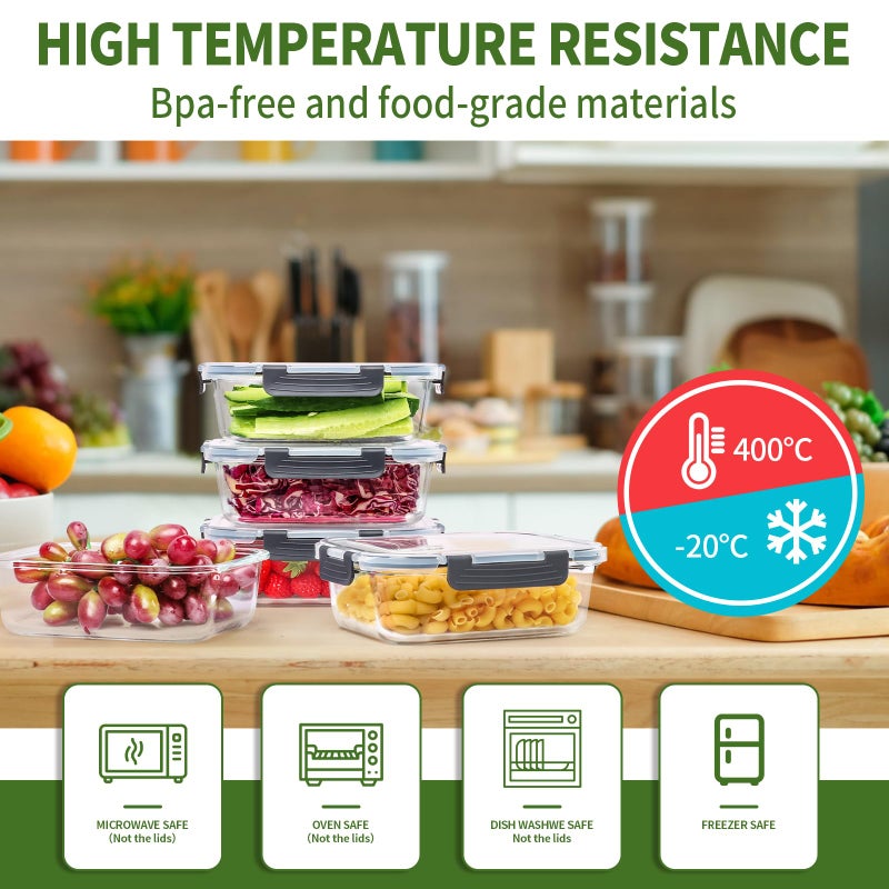 Skroam 5-Packs 36OZ Glass Food Storage Containers with Lids Airtight, Glass Meal Prep Container for Lunch, Pantry Organizers and Storage, Glass Lunch Boxes for Freezer to Oven Safe, Leak Proof - Image 5