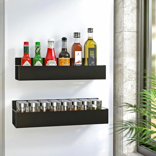 MosQuick® Set of 2 Magnetic Spice Rack for Fridge Side Storage Rack Magnetic Shelves Magnetic Fridge Organizer Magnetic Shelf Spice Rack Organizer for kitchen laundry magnetic rack for fridge magnet - Image 1