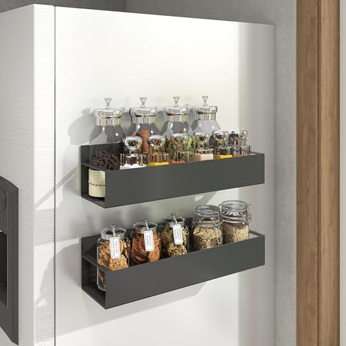 MosQuick® Set of 2 Magnetic Spice Rack for Fridge Side Storage Rack Magnetic Shelves Magnetic Fridge Organizer Magnetic Shelf Spice Rack Organizer for kitchen laundry magnetic rack for fridge magnet - Image 2