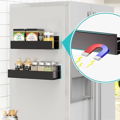 MosQuick® Set of 2 Magnetic Spice Rack for Fridge Side Storage Rack Magnetic Shelves Magnetic Fridge Organizer Magnetic Shelf Spice Rack Organizer for kitchen laundry magnetic rack for fridge magnet - Image 3