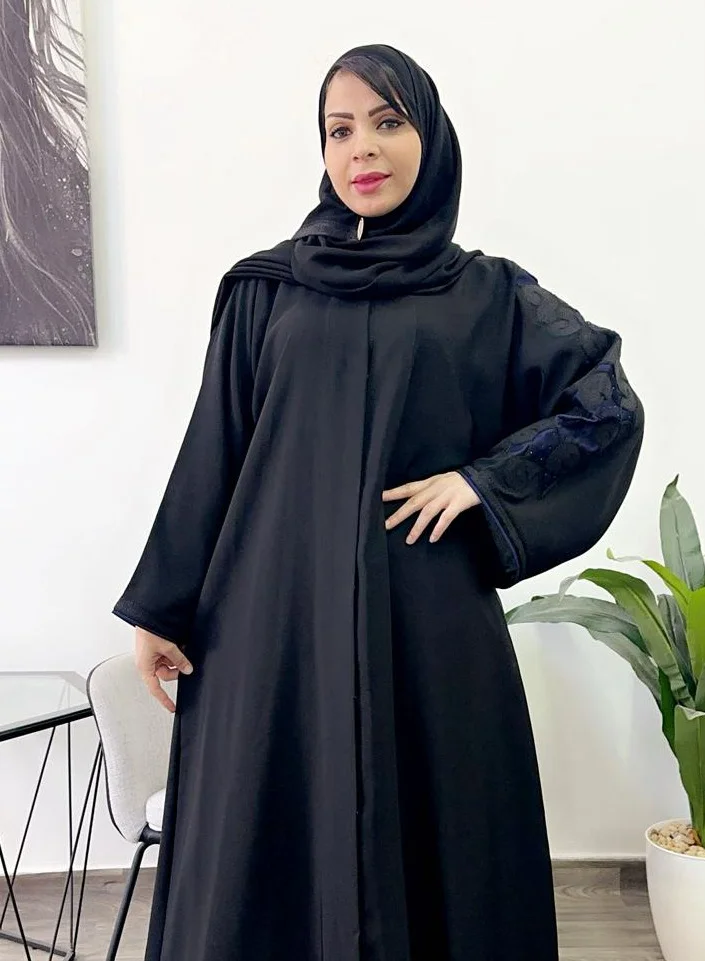 FASHION LINE Abaya Sponge-Neck Embroidered Crystal with Salona Japan black