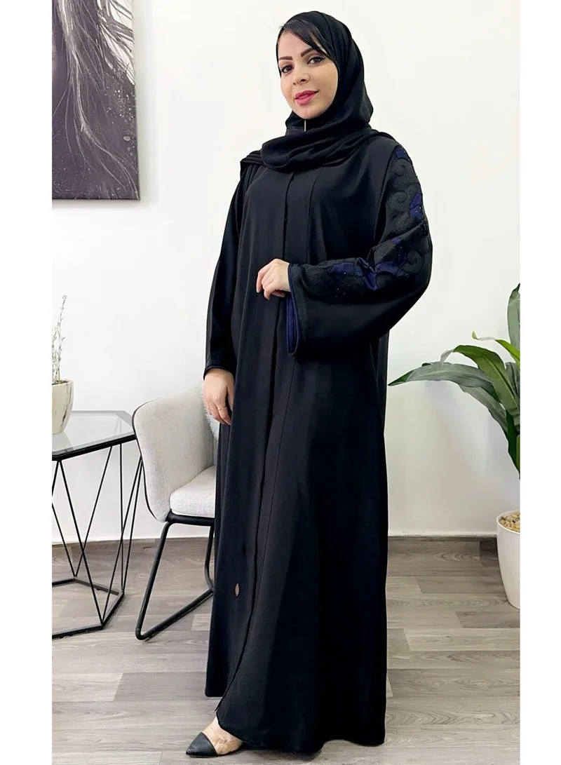 FASHION LINE Abaya Sponge-Neck Embroidered Crystal with Salona Japan black