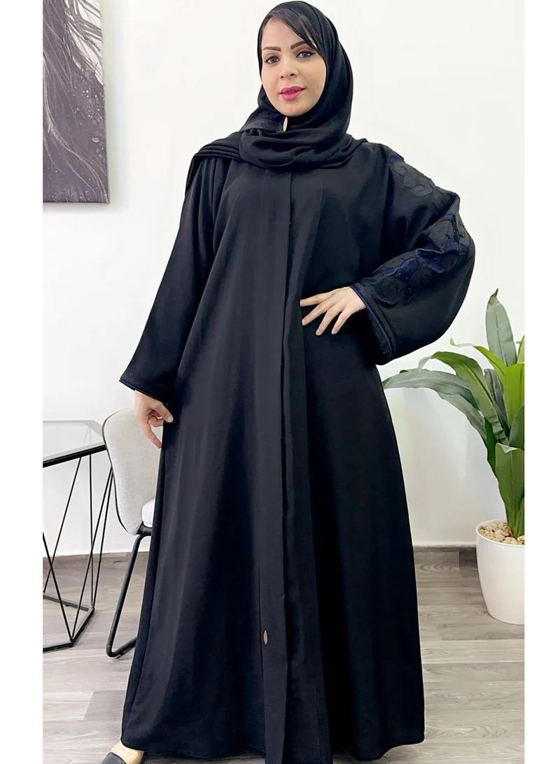 FASHION LINE Abaya Sponge-Neck Embroidered Crystal with Salona Japan black