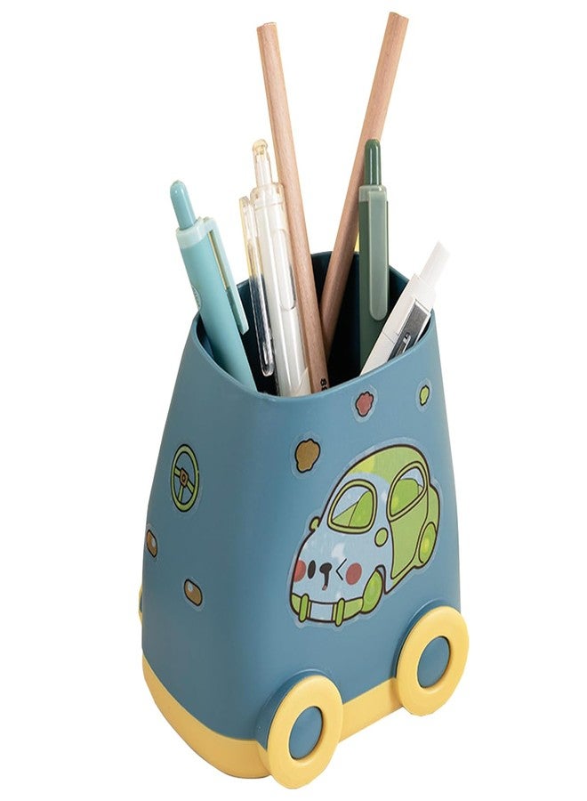 Hibucuo Car Pen Holder for Desk Plastic Pencil Holder Cute Car Organizer Fit for Kid Adult, Car Shape Pen Holder Fit Home Office School (Blue) - Image 1