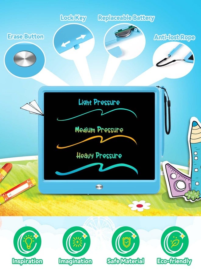 KOKODI 12 Inch LCD Writing Tablet with Anti-Lost Stylus, Erasable Doodle Board Colorful Toddler Drawing Pad, Car Travel School Games Toys for 3 4 5 6 7 8 Kids, Birthday Gift for Girls Boys Adults Blue - Image 4