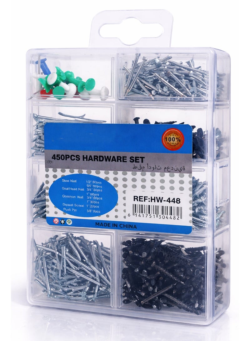 450PCS Hardware Kit Screws Nails Wall Plugs Set with Storage Box Assorted Fasteners DIY Repair Kit Multi Purpose Home Office Tool Kit Organizer Box - Image 1