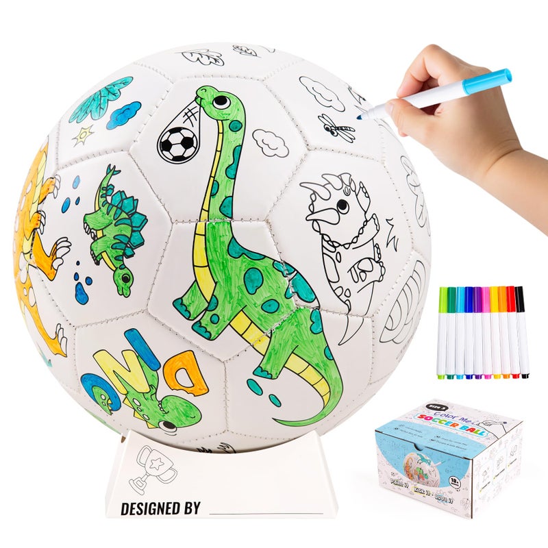 EVERICH TOY Paint Your Own Soccer Ball with Markers Toddler Arts and Crafts Kits Soccer Gifts for Boys Girls Size 3 Dinosaur Toys Coloring Soccer Ball Easter Basket Stuffers Gifts for Kids 3 4 5 68 - Image 3