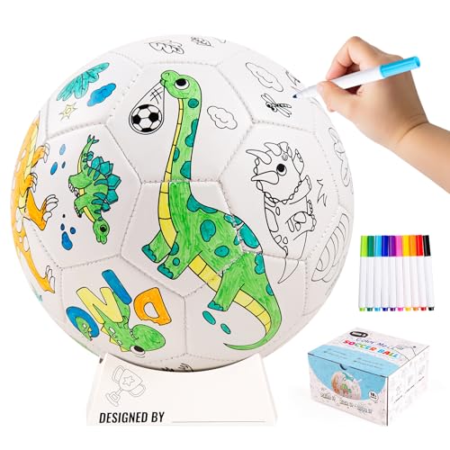 EVERICH TOY Paint Your Own Soccer Ball with Markers Toddler Arts and Crafts Kits Soccer Gifts for Boys Girls Size 3 Dinosaur Toys Coloring Soccer Ball Easter Basket Stuffers Gifts for Kids 3 4 5 68 - Image 1