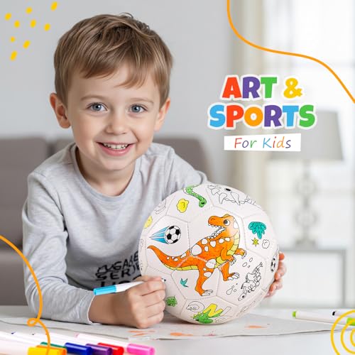 EVERICH TOY Paint Your Own Soccer Ball with Markers Toddler Arts and Crafts Kits Soccer Gifts for Boys Girls Size 3 Dinosaur Toys Coloring Soccer Ball Easter Basket Stuffers Gifts for Kids 3 4 5 68 - Image 5