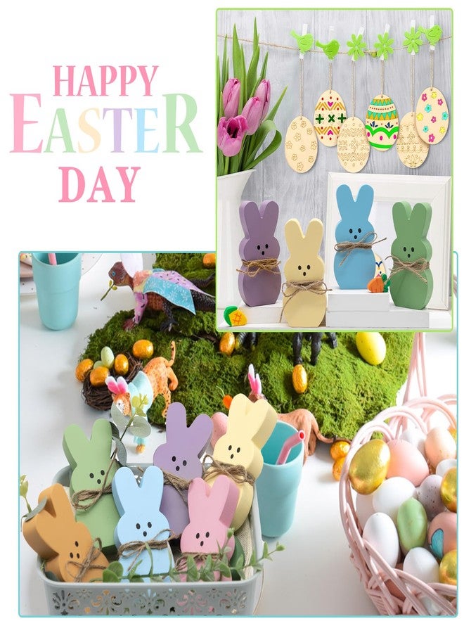 DAZONGE Easter Decorations - 6PCS Wood Bunny Peeps Easter Tiered Tray Decor - Easter Shelf Sitter - Easter Decor for The Home - Spring Wood Decor - Image 3