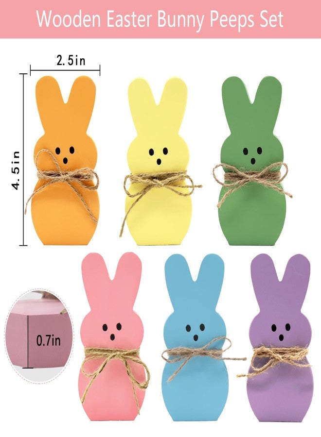 DAZONGE Easter Decorations - 6PCS Wood Bunny Peeps Easter Tiered Tray Decor - Easter Shelf Sitter - Easter Decor for The Home - Spring Wood Decor - Image 4
