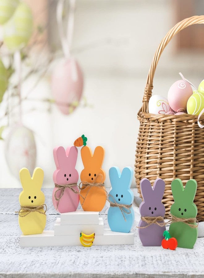 DAZONGE Easter Decorations - 6PCS Wood Bunny Peeps Easter Tiered Tray Decor - Easter Shelf Sitter - Easter Decor for The Home - Spring Wood Decor - Image 5