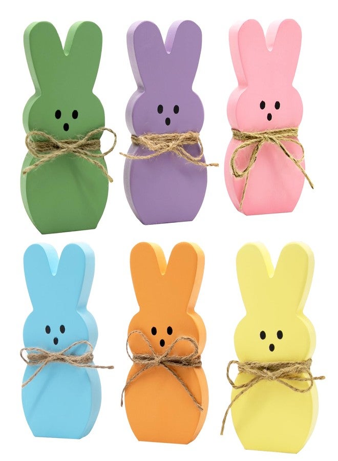 DAZONGE Easter Decorations - 6PCS Wood Bunny Peeps Easter Tiered Tray Decor - Easter Shelf Sitter - Easter Decor for The Home - Spring Wood Decor - Image 1