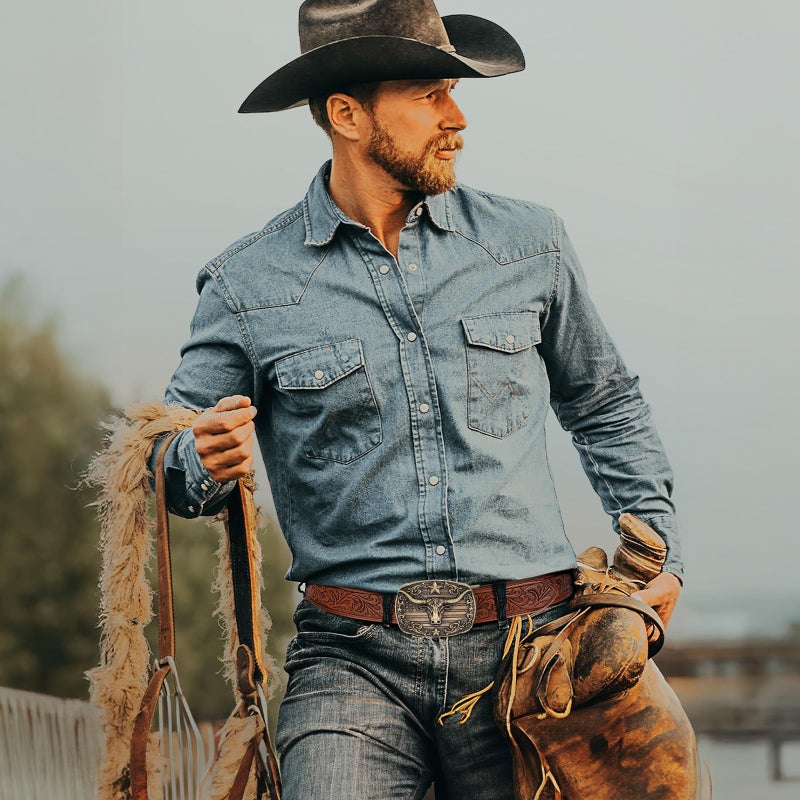 SANSTHS Western Cowboy Ratchet Belts for Men Women Leather Cowboy Belt with Automatic Western Buckle for Christmas Gifts, Golden Bull/Brown - Image 4