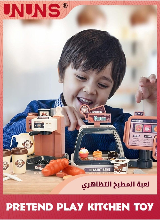 UNUNS - Pretend Play Kitchen Toy With Sound Light,Play Food Set For Toddles Kids,41 Pcs Realistic Shopping Set Coffee Machine And Cashier,Role Play For Ages 3 Years And Up Boys Girls - Image 1