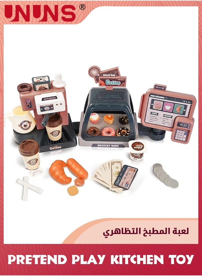 UNUNS - Pretend Play Kitchen Toy With Sound Light,Play Food Set For Toddles Kids,41 Pcs Realistic Shopping Set Coffee Machine And Cashier,Role Play For Ages 3 Years And Up Boys Girls - Image 1