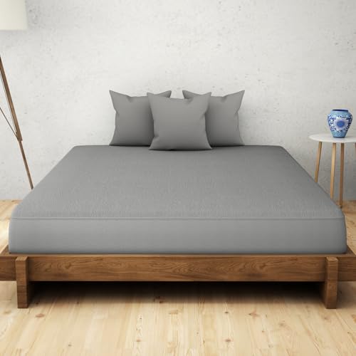 Welspun WelProtect Waterproof Mattress Protector King Size | 78"x72" Inches | Hypoallergenic, Dustproof & Spill-Resistant | Soft, Breathable, Noiseless & Crinkle-Free Elastic Fitted Bed Cover – Grey - Image 1