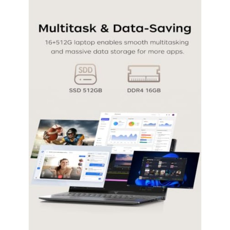 15.6 Laptop for Office Use, Aluminum Alloy Body, Silver, Lightweight Design with 16GB RAM and 512GB SSD - Image 4