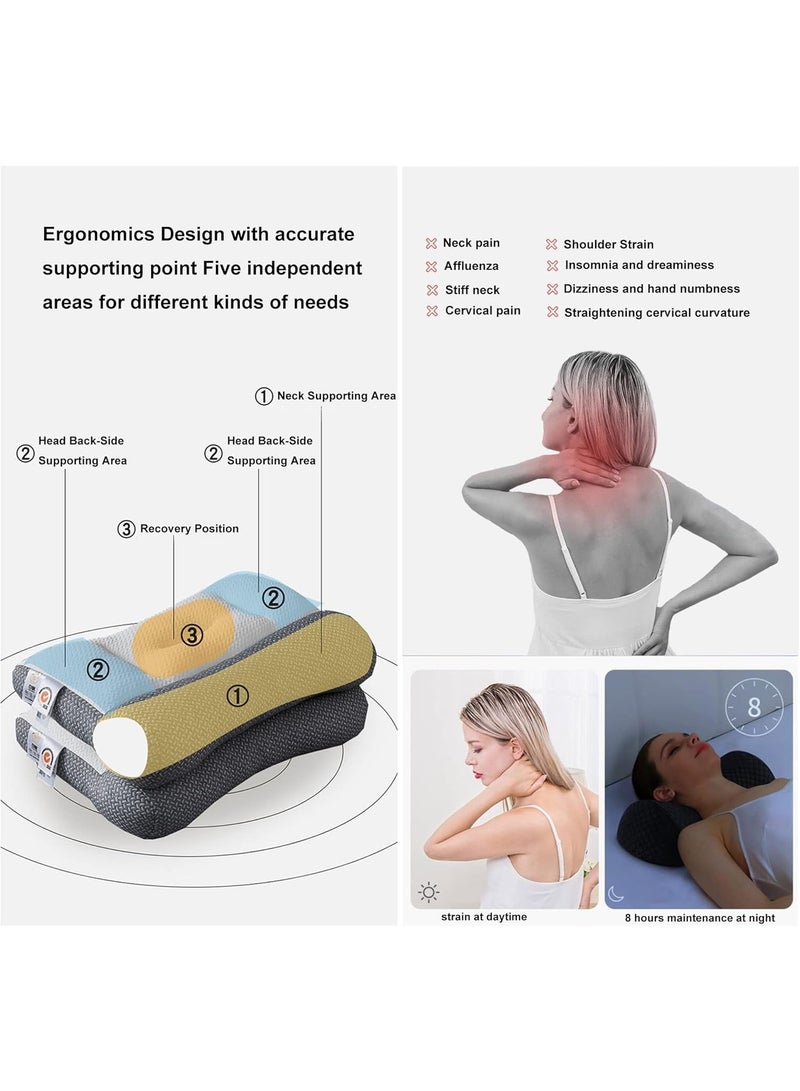 LOKIPA Super Ergonomic Pillow for Neck and Shoulder Pain - Contoured Cervical Pillow for All Sleep Positions (Side, Back, Recovery) with Ear Slot, Grey - Image 3