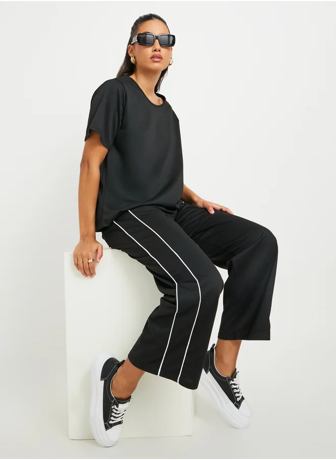 Take Two Take Two Solid Short Sleeve T-Shirt and Contrast Trim Pants Co-Ords
