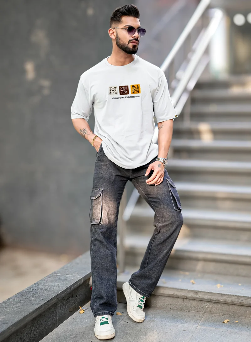 Maniac Maniac Mens Printed Round Neck Half Sleeve White Cotton T-Shirt