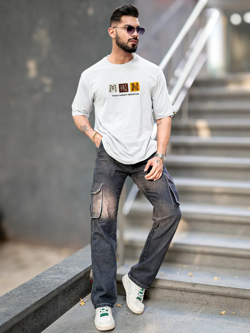 Maniac Maniac Mens Printed Round Neck Half Sleeve White Cotton T-Shirt